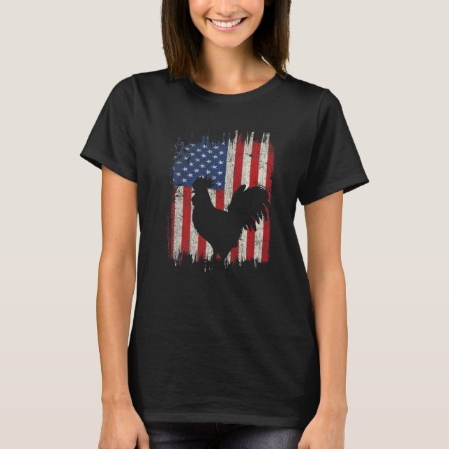 Chicken 4th Of July Rooster American Flag Patrioti T-Shirt (Front)