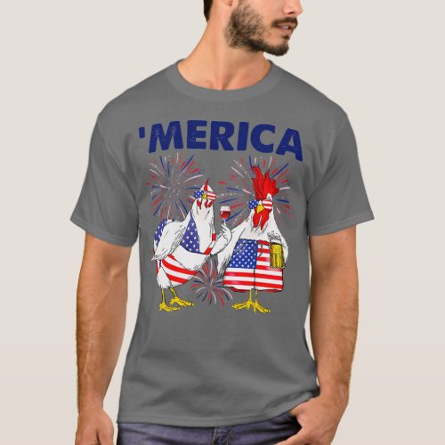 Chicken âËœmerica American Flag   2  T_Shirt