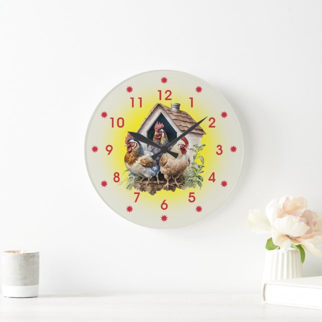 Chicken and Chicken House Farm Large Clock (Home)