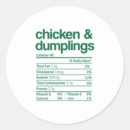 Chicken and Dumplings Nutrition Facts Classic Round Sticker