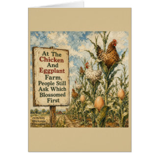 Chicken And Eggplant Farm Surreal Country Cartoon Cards