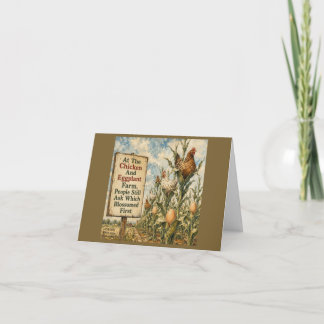 Chicken And Eggplant Farm Surreal Country Cartoon  Letterpress Thank You Card
