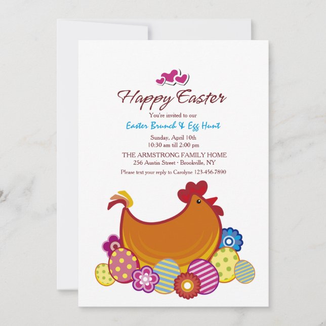 Chicken and Eggs Easter Invitation (Front)