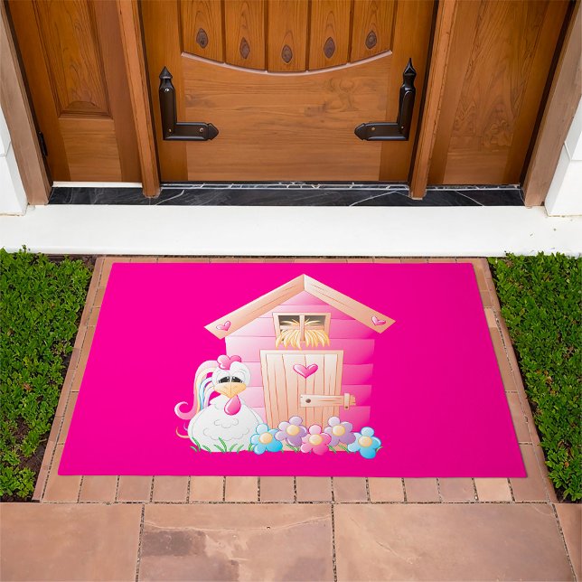 Chicken and Pink Hen House with Flowers Doormat (Creator Uploaded)