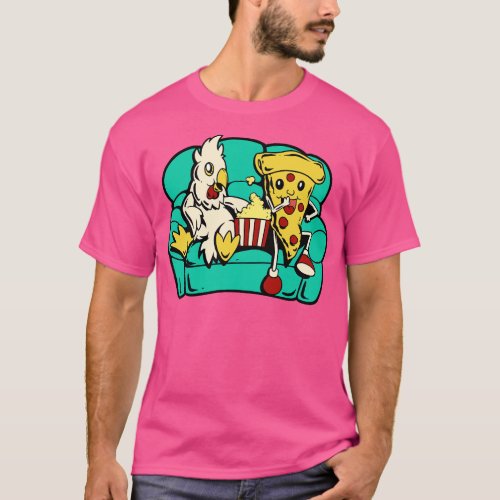 Chicken and pizza eat popcorn T_Shirt