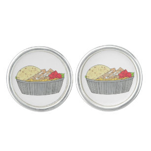 Chicken and Rice Platter Plate NYC Halal Cart Food Cufflinks