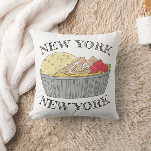 Chicken and Rice Platter Plate NYC Halal Cart Food Throw Pillow