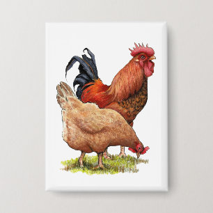 Chicken And Rooster Art, Poultry, Farm Animals Button