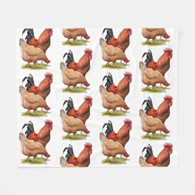 Chicken And Rooster Art, Poultry, Farm Animals Fleece Blanket (Front (Horizontal))