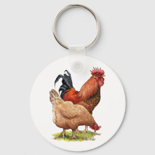 Chicken And Rooster Art, Poultry, Farm Animals Keychain