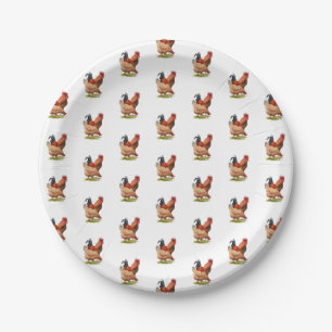 Chicken And Rooster Art, Poultry, Farm Animals Paper Plates