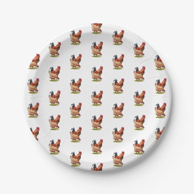 Chicken And Rooster Art, Poultry, Farm Animals Paper Plates (Front)