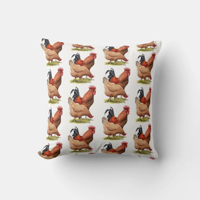 Chicken And Rooster Art, Poultry, Farm Animals Throw Pillow (Front)