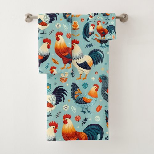 Chicken and Rooster Design Bath Towel Set