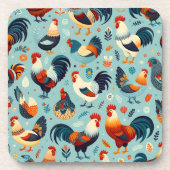 Chicken and Rooster Design Beverage Coaster (Front)