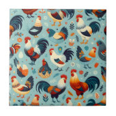 Chicken and Rooster Design Ceramic Tile (Front)