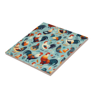 Chicken and Rooster Design Ceramic Tile
