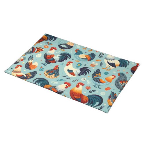 Chicken and Rooster Design Cloth Placemat