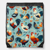 Chicken and Rooster Design Drawstring Bag (Front)