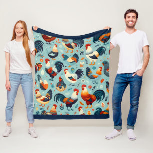 Chicken and Rooster Design Fleece Blanket