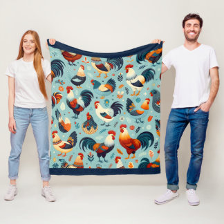 Chicken and Rooster Design Fleece Blanket