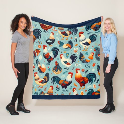 Chicken and Rooster Design Fleece Blanket