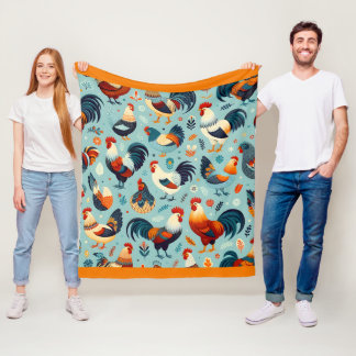 Chicken and Rooster Design Fleece Blanket