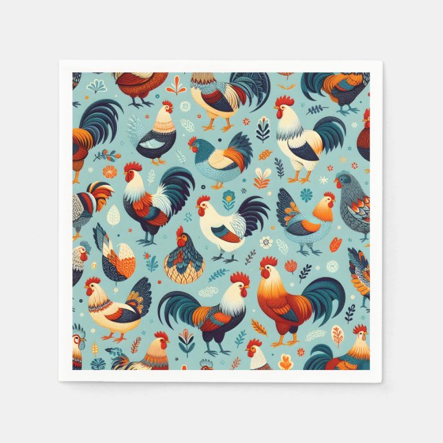Chicken and Rooster Design Napkins (Front)