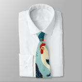 Chicken and Rooster Design Neck Tie (Tied)