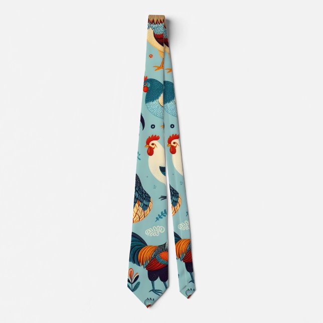 Chicken and Rooster Design Neck Tie (Front)