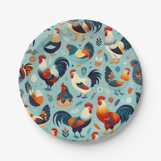 Chicken and Rooster Design Paper Plates (Front)