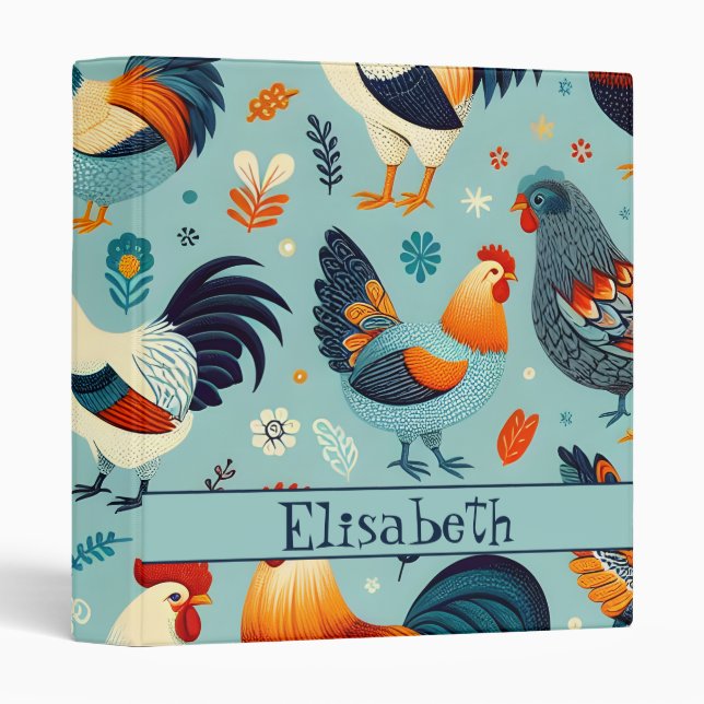Chicken and Rooster Design Personalise 3 Ring Binder (Front/Spine)