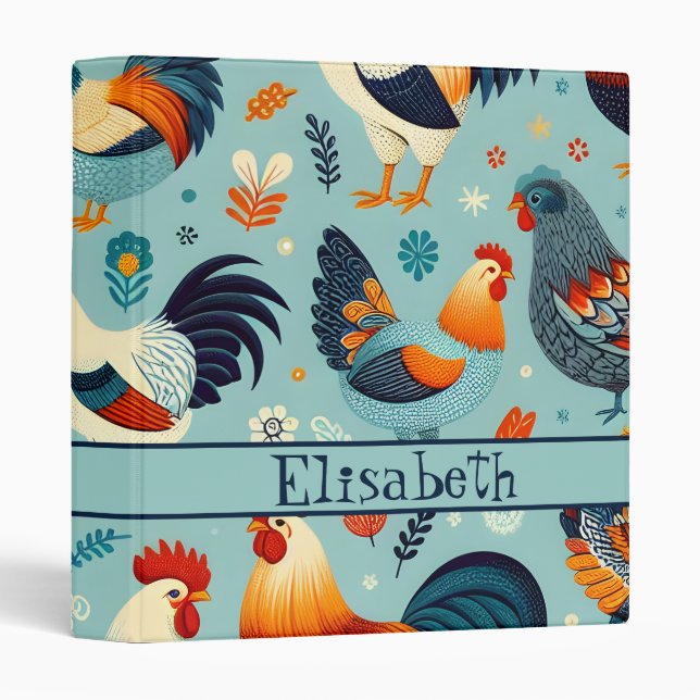 Chicken and Rooster Design Personalise 3 Ring Binder (Front/Spine)