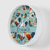 Chicken and Rooster Design Personalise Clock (Angle)