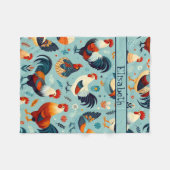 Chicken and Rooster Design Personalise Fleece Blanket (Front (Horizontal))