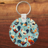 Chicken and Rooster Design Personalise Keychain (Back)