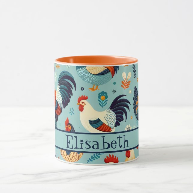 Chicken and Rooster Design Personalise Mug (Center)