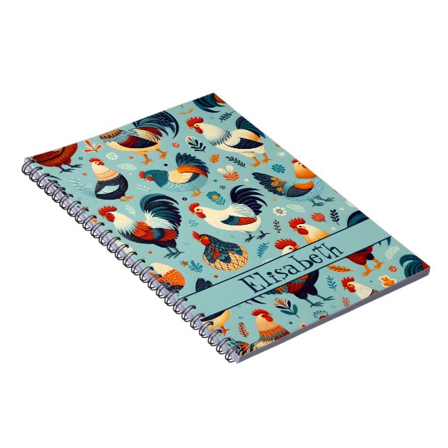 Chicken and Rooster Design Personalise Notebook (Right Side)