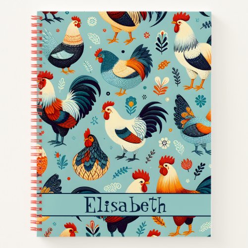 Chicken and Rooster Design Personalise Notebook