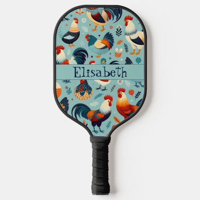Chicken and Rooster Design Personalise Pickleball Paddle (Front)