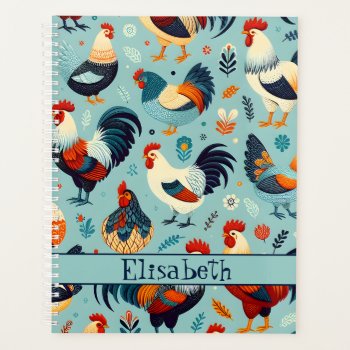 Chicken And Rooster Design Personalise Planner by ironydesigns at Zazzle