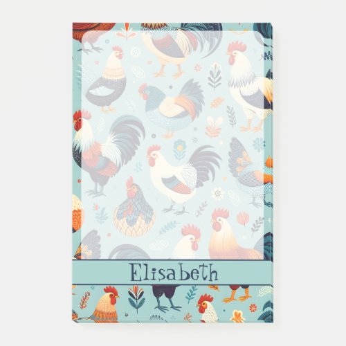 Chicken and Rooster Design Personalise Post_it Notes