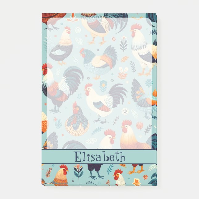 Chicken and Rooster Design Personalise Post-it Notes (Front)
