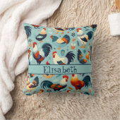 Chicken and Rooster Design Personalise Throw Pillow (Blanket)