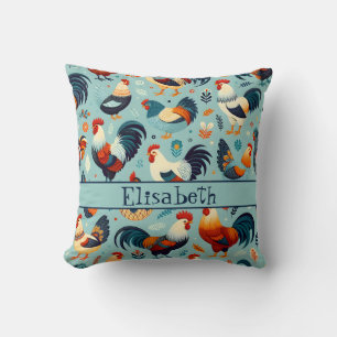 Chicken and Rooster Design Personalise Throw Pillow