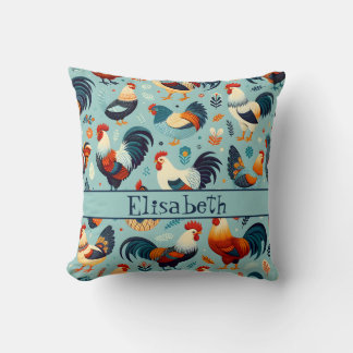Chicken and Rooster Design Personalise Throw Pillow