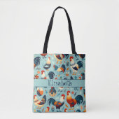 Chicken and Rooster Design Personalise Tote Bag (Front)