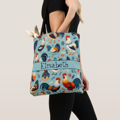 Chicken and Rooster Design Personalise Tote Bag