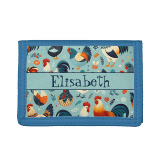Chicken and Rooster Design Personalise Trifold Wallet