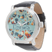 Chicken and Rooster Design Personalise Watch (Angled)